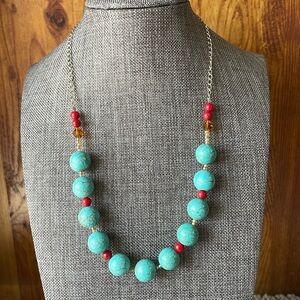 Sterling Silver Turquoise Glass / Coral Necklace
